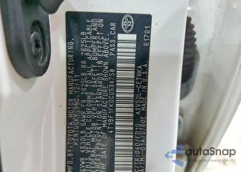 2012 Toyota Camry Base z USA, uszkodzony, nr VIN 4T1BF1FK0CU534758